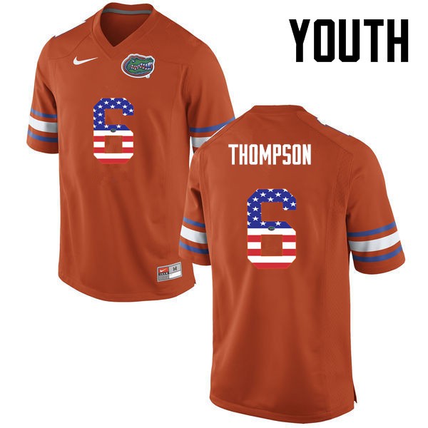 Florida Gators Youth #6 Deonte Thompson College Football USA Flag Fashion Orange